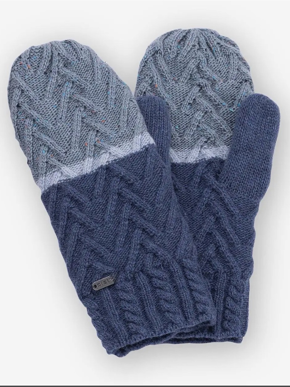 pistil Two-Tone Cable Knit Mittens in Navy and Light Blue
